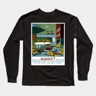 Digitally restored Market Grocery Vintage Poster Print Long Sleeve T-Shirt